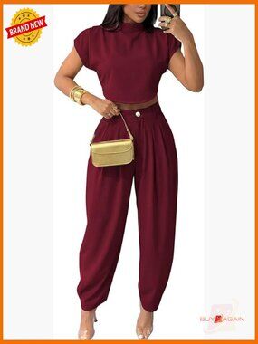 Mock Neck Crop Top & Palazzo Pants Set 2 Piece Travel Outfit